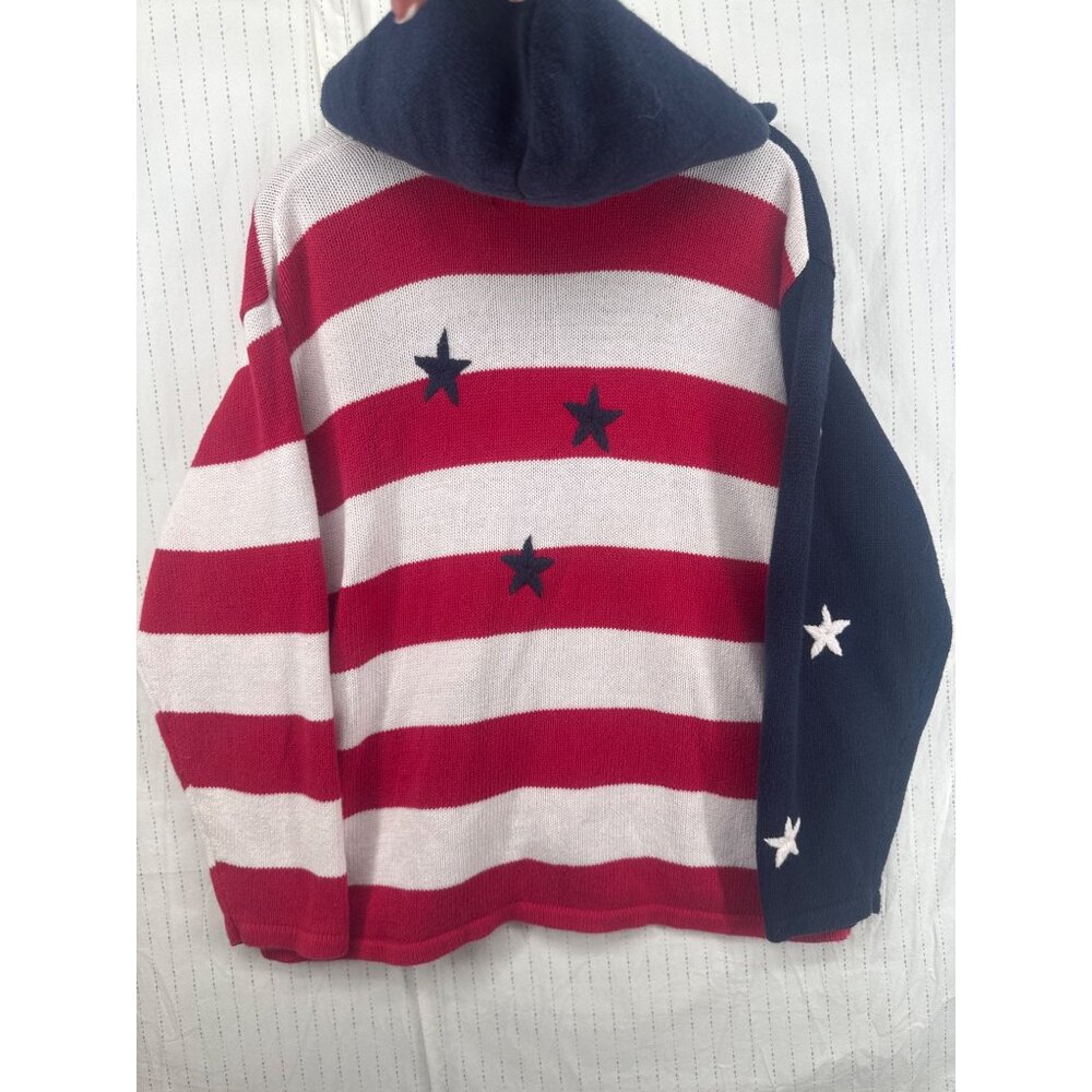 Quacker Factory Womens Cardigan Hoodie Sz 1X Red/White/Blue USA Flag Patriot - Picture 3 of 12